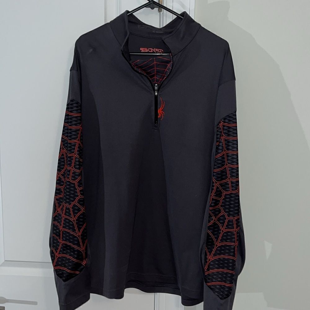 Gray/Red Spyder Performance T neck workout yoga LS hiking ski snowboard shirt XL